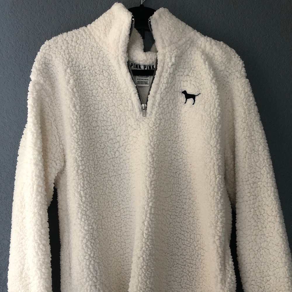 PINK Sherpa quarter zip sweater